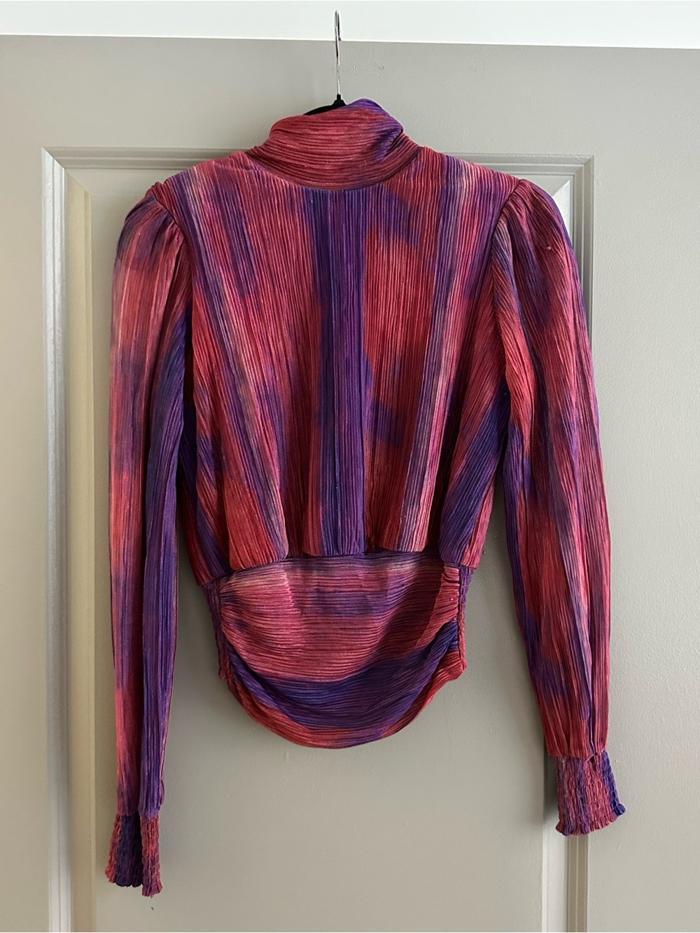 Bailey 44 Pink and Purple Pleated Mock-Neck Long Sleeve Top